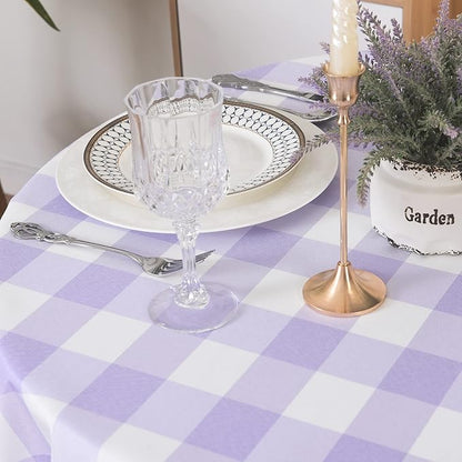 Cupuamon 2 Pack Waterproof Polyester Fabic Round Checkered Tablecloth，60 Outdoor Table Cloth，Oil Stain Prevention Table Cloth for Pinics and Parties（Lavender and White）