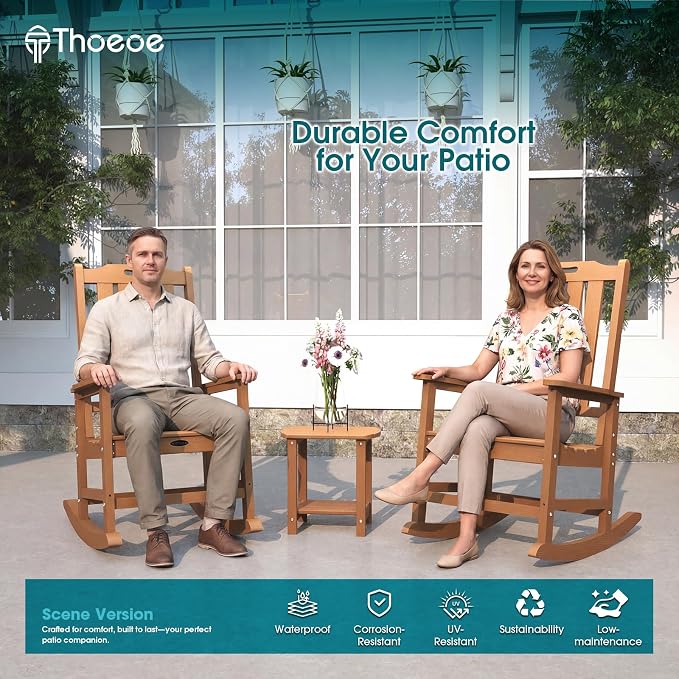 THOEOE Outdoor Rocking Chairs Set of 4, Oversized Patio Rocking Chair | HDPE - Image 2