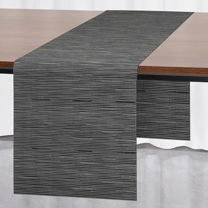 Myir JUN Table Runner, Vinyl Table Runner Indoor Arbitrarily Cropped Runner for Table Heatproof for Home Party (Black-Gray, 12 x 94 inch)