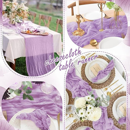 8 Packs Cheesecloth Table Runner 10FT Long Boho Gauze Fabric Table Runner Vintage Rustic Sheer Runners for Wedding Party Bridal Baby Shower Table Decorations (Lilac)