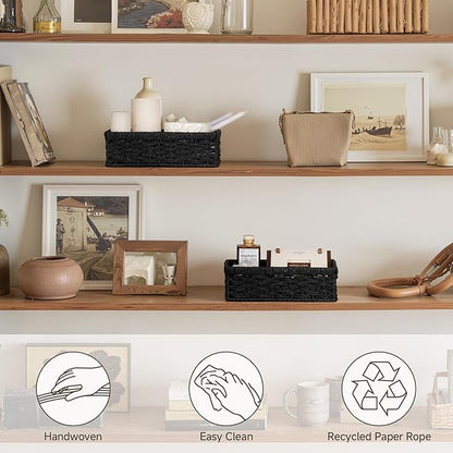 StorageWorks Small, Pantry Baskets, Wicker Storage Baskets for Organizing, Shelves, Pantry Organizers and Storage, Black, 2-Pack