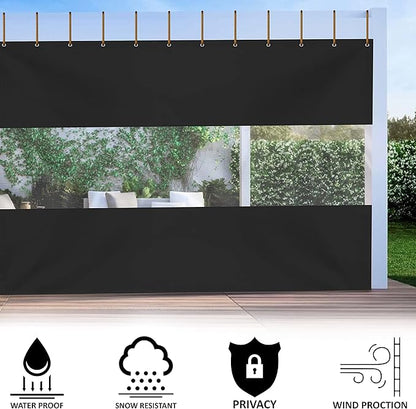 Covers & all Outdoor Clear Panel Curtain, 12 oz Vinyl Outdor Curtains for Patio, Waterproof & Weather Resistant Tarp with Brass Grommets for Pergola, Porch, Gazebos, Balcony (8’ H x 4’ W Feet, Black)
