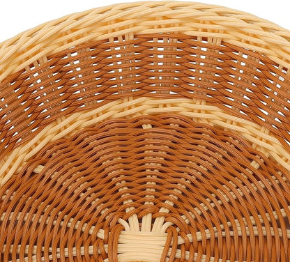 4 Pack Woven Bread Baskets, 11.5 Inch Round Imitation Rattan Basket Wicker Fruit Baskets, Woven Food Serving Basket for Family Party Kitchen Restaurant Outdoor, Brown & Beige