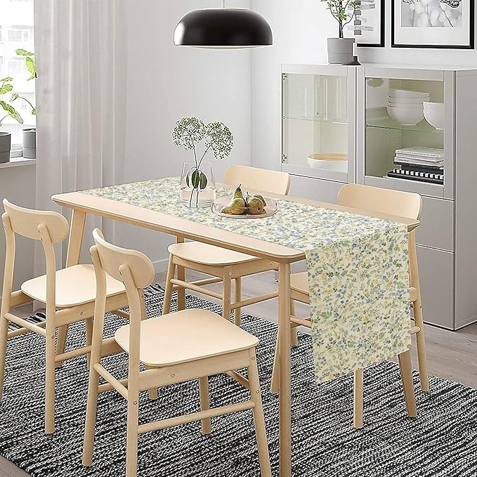 Rustic Flower Table Runner, Spring Sage Green Eucalyptus Leaves Watercolor Floral Flower Plant Leaves Print Table Cover for Dinning Holiday Home Picnic Party Decor, 13x60inch