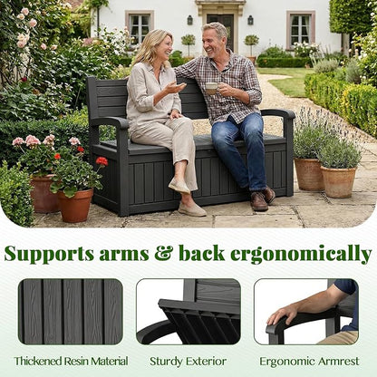 120 Gallon Outdoor Storage Bench, Lockable Patio Storage Bench, - Image 5