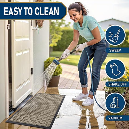 Smiry Front Door Mat Outside Entrance, Heavy Duty Natural Rubber Doormat, Non Slip, Trap Dirt and Moisture, Easy Clean, Low Profile Welcome Floor Mats for Indoor Outdoor Entry, 47x32 Inch, Beige