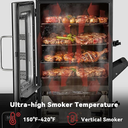 Vertical Electric Pellet Smoker with Cover & Meat Probe, 4-Rack Digital BBQ Electric Smokers, 616 Sq.in, LED Temperature Control, Ribs, Brisket, Chicken