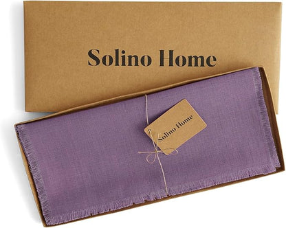 Solino Home Linen Fringe Table Runner 72 Inches Long - 100% Pure Linen Mulberry Table Runner 14 x 72 Inch for Valentines, Spring, Easter