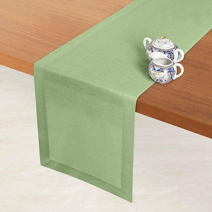 D'Moksha Homes Linen Sage Green Table Runner 120 Inches Long - 100% Pure Linen Dining Table Runner 14 x 120 Inch for Winter, Holiday - Machine Washable