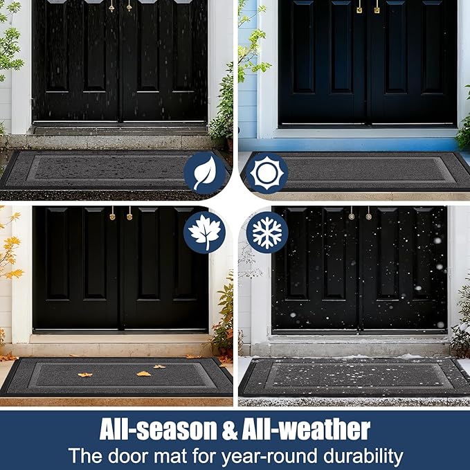 Large Front Door Mat Outside Entrance Indoor Doormat, 47" x 30" Outdoor Mats for Patio Waterproof, Outdoor Door Mats for Outside Entry, Indoor Rugs for Entryway, Sturdy Natural Rubber Entry Mat, Grey