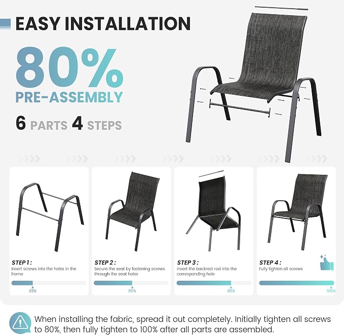 Patio Dining Chairs Set of 4, Outdoor High Stacking Chairs - Image 8