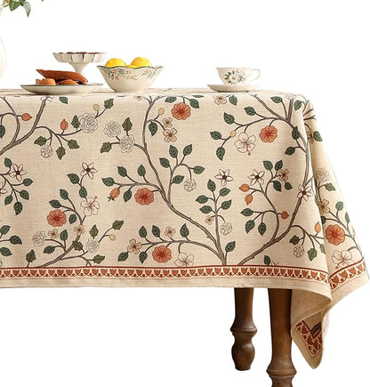 ISAENNE Designer Floral Small Square Tablecloth,French Linen Light Beige Indoor Table Cloth,Fall Wrinkle Resistant Decor Tablecloths for Dining Thanksgiving Kitchen Party,55"*55"-Flora A
