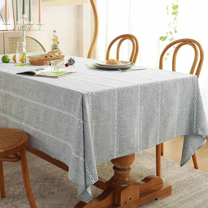 Chassic 60 x 104 inches Farmhouse Style Linen tablecloths, Wrinkle Resistant Washable Dining Room Table Cloths for 6 Foot Rectangle Tables - Hemstitch Light Grey