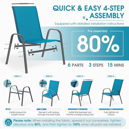 24.4" Wide Outdoor Patio Stackable Chairs Set of 4, Outside Furniture - Image 7