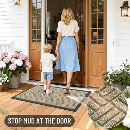 OLANLY Front Door Mat Outside Entrance 47x17, Absorbent, Heavy Duty Sturdy Natural Rubber Doormat Indoor Outdoor, Stain and Fade Resistant, Non-Slip Backing Low Profile Floor Mat for Entryway, Beige