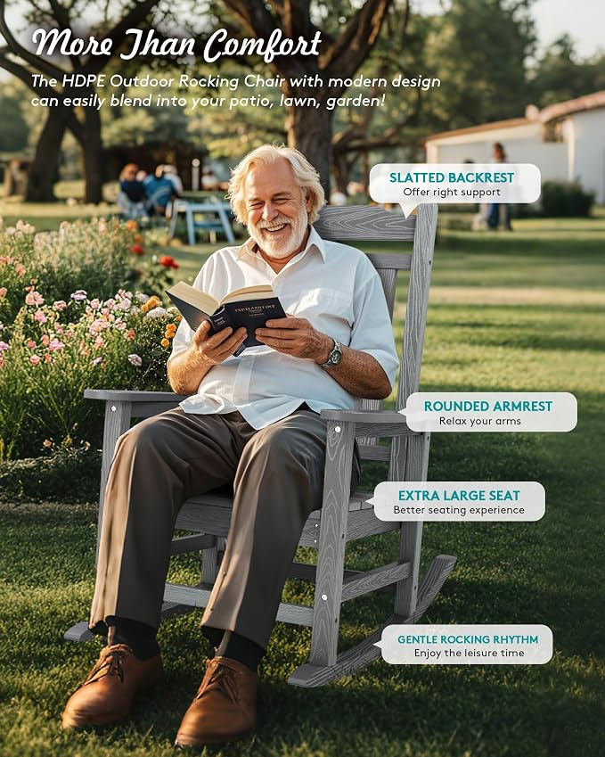 SERWALL Oversized Outdoor Rocking Chairs Set of 2, HDPE Front Porch Rocker - Image 8