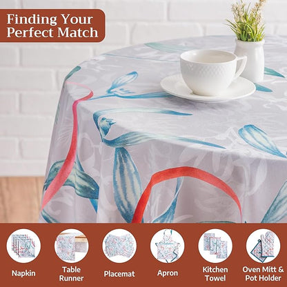 Maison d' Hermine Table Cloth Round Table 100% Cotton 63 Inches Fall Tablecloth Reusable Everyday Use for Thanksgiving Christmas Decorations Dining Farmhouse Party (Enora)