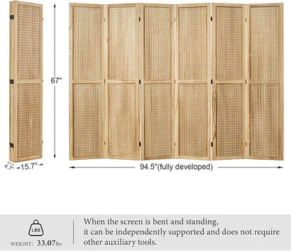Pegboard Display, 5.6Ft Portable Freestanding Wall Organizer Wooden Room Divider Folding Privacy Screens for Craft Art Display Board (6panels, Natural)