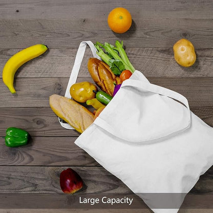 TOPDesign 12-Pack Economical 16"x15" White Cotton Tote Bag, Lightweight Medium Reusable Grocery Shopping Cloth Bags, Suitable for DIY, Advertising, Promotion, Gift, Activity