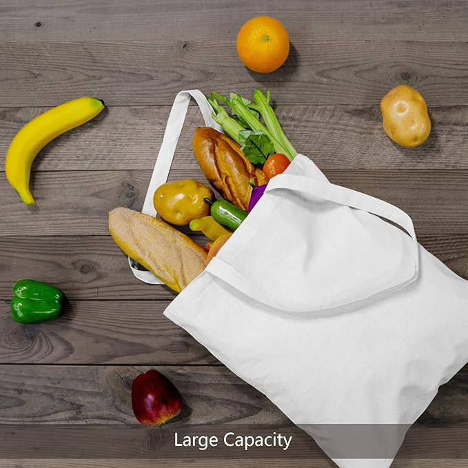 TOPDesign 24-Pack Economical 16"x15" White Cotton Tote Bag, Lightweight Medium Reusable Grocery Shopping Cloth Bags, Suitable for DIY, Advertising, Promotion, Gift, Activity