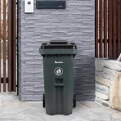 32 Gallon Trash Can with Wheels Outdoor Recycling Bin with Lid and Wheels Heavy Duty Rolling Garbage Can Commercial Wheeled Garbage Can for Home Garage Office, Set of Blue and Gray