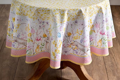 Maison d' Hermine Table Cloth Round Table 100% Cotton 69 Inches Tablecloth Reusable Decorative Everyday Use for Dining Room, Farmhouse, Home, Party, Festive & Wedding Spring Summer - Easter Zest