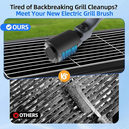 Upgraded Electric Grill Brush, Cordless Rechargeable Grill Cleaning Brush with Adjustable Angle, Stainless Steel Brush Head, 3-Speed Power, 90-Min Runtime, Waterproof Cleaner for BBQ Grates (Gray)