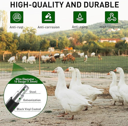 Black PVC Coated Welded Wire Fence 24 Inch x 50 Foot, 2 x 3 Inch 16GA Garden Border Fencing Roll Metal Wire Mesh Animal Barrier Fence for Yard Plant Vegetable Protection Dog Poultry Netting