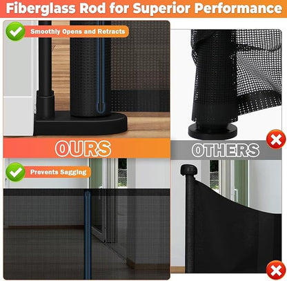 Retractable Baby Gates for Stairs, 78" Wide Retractable Dog Gate Pet Gate, 34" Extra Tall Child Safety Gate Toddler Mesh Gate with Support Rods for Doorways, Hallways, Deck, Porch, Indoor, Outdoor