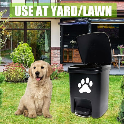 Tebiete Dog Poop Trash Can Outdoors Pet Waste Station with Lid Hands-Free Pedal Garden Yard Home with 100pc Waste Bags, Black