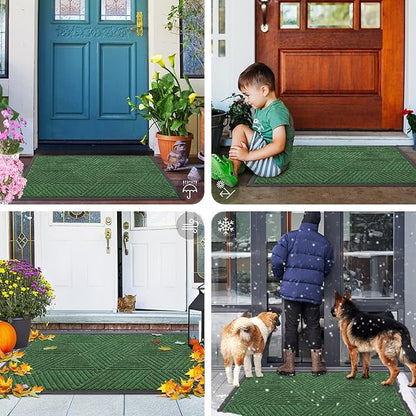 Smiry Front Door Mat Outside Entrance, Heavy Duty Sturdy Natural Rubber Doormat, Trap Dirt and Moisture, Easy Clean Low Profile Mats for Indoor Outdoor Entry, Irregular Triangle (59x35, Green)