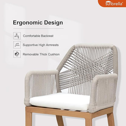 PURPLE LEAF 13 Pieces Patio Dining Set Aluminum Modern Rectangular Table and Rattan Arm Chairs with Cushions for Kitchen Porch Garden Outdoor Furniture Sets, Teak