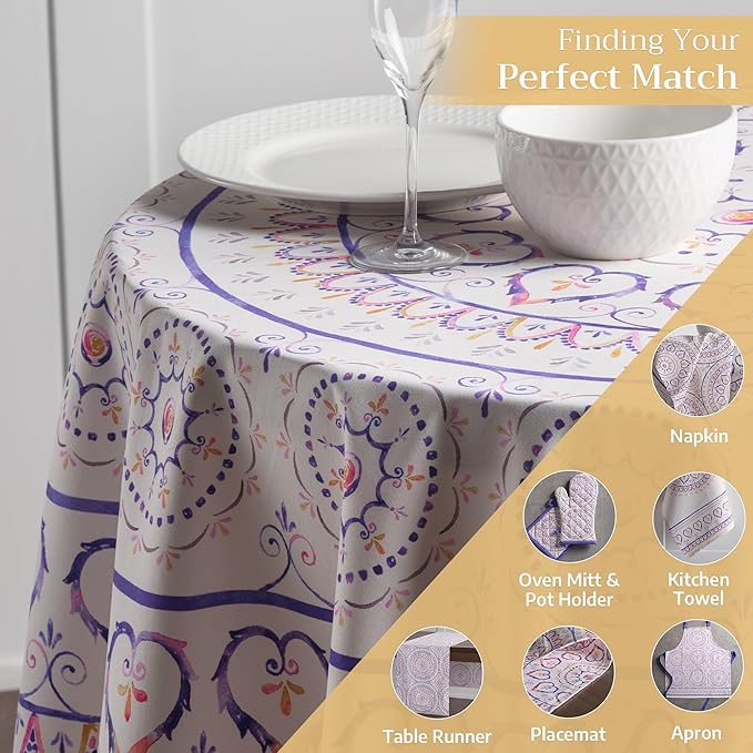 Maison d' Hermine Table Cloth Round Table 100% Cotton 63 Inches Tablecloth Reusable Decorative Everyday Use for Dining Room, Farmhouse, Home, Party, Festive & Wedding Spring Summer - Mandala