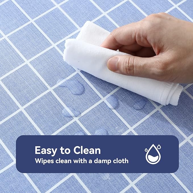 Romanstile Rectangle Vinyl Tablecloth, 100% Waterproof Oil-Proof Checkered Plastic Table Cloth, Heavy Duty Wipeable Table Covers for Dining, Camping, Picnic, Outdoor - 60 x 84 Inch, Blue
