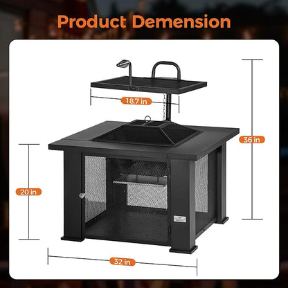 BALI OUTDOORS Fire Pit with BBQ, Outdoor Fire Pit for Wood Burning, Patio Firepits for Outside with Grill