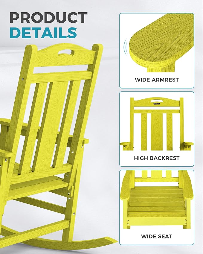Oversized Outdoor Rocking Chair, 380lbs Heavy-Duty Large Patio Rocker, Weather - Image 4