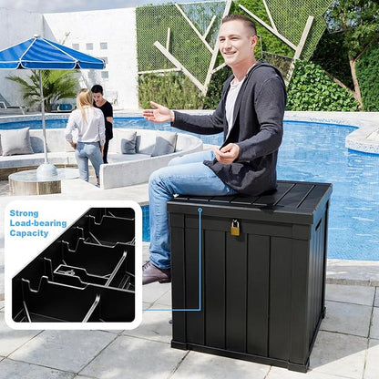 50 Gallon Waterproof Outdoor Storage Box,Resin Deck Box,Lockable Outside Storage Box Container for Patio Furniure,Garden,Tools (50 Gallon,Black)