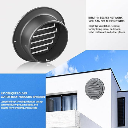6inch 304 Stainless Steel Air Vents, Louvered Grille Cover Vent Hood Flat Ducting Ventilation Air Vent Wall Air Outlet with Fly Screen Mesh for House (6 inch Black Paint Cover （150mm）)