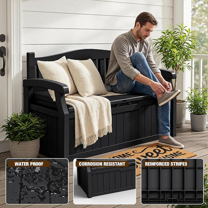 JUMMICO 80 Gallon Resin Outdoor Storage Bench - Image 6
