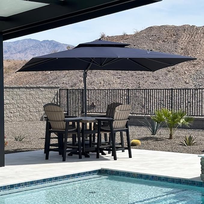PURPLE LEAF Cantilever Umbrella 12 Feet Patio Umbrella Double Top Navy Blue | by PURPLELEAF