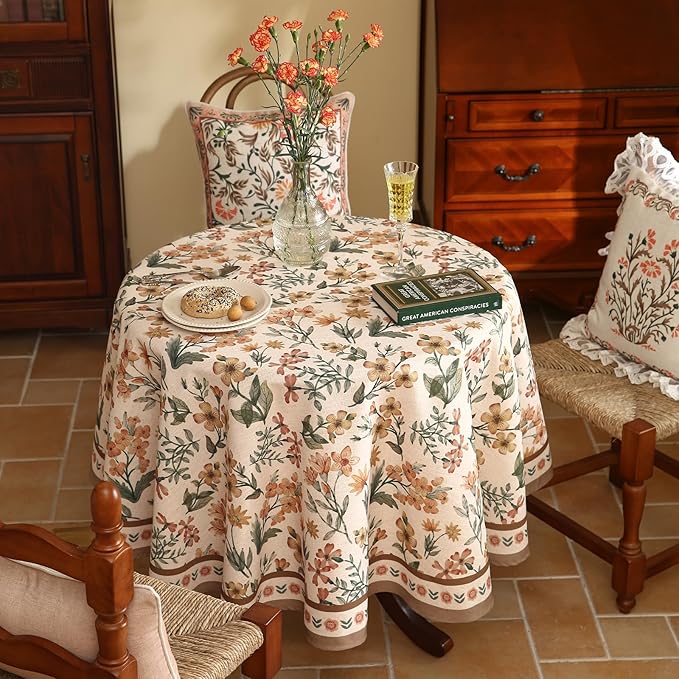 Designer Floral Linen Small Round Tablecloth,Vintage William Morris Soft and Durable Table Cloth,Decorative Table Cover for Kitchen,Dining,Thanksgiving,Christmas,Diameter 55"-Athea