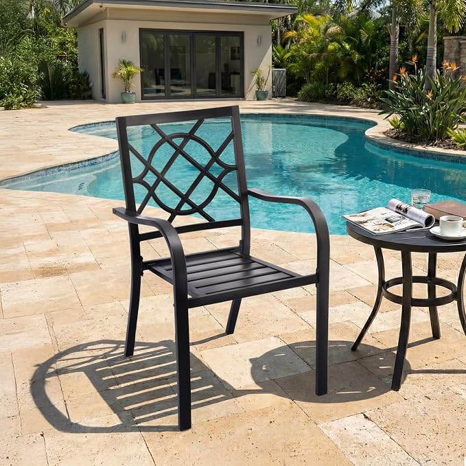 Patio Dining Chairs Set of 2, Stackable Metal High Back Chairs Set - Image 8