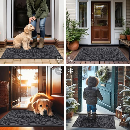 Smiry Welcome Door Mat Outside Entrance, Heavy Duty Trap Dirt and Moisture Easy Clean Low Profile Patio Porch Indoor Outdoor Front Doormat for Entry, 29.5x17 Inch, Grey