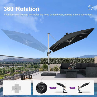 PURPLE LEAF Cantilever Umbrella 10' X 10' Solar LED Light Patio Deck, Support - Image 4