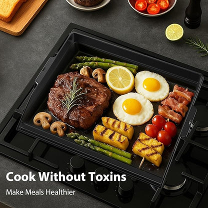 Utheer 17" x 13" Cast Iron Griddle for Gas Grill and Stove Top, Universal Flat Top Griddle with Pre-Seasoned Nonstick Coating, X-Shaped Reinforced Ridges, Perfect for Healthy Cooking, Parties, Camping