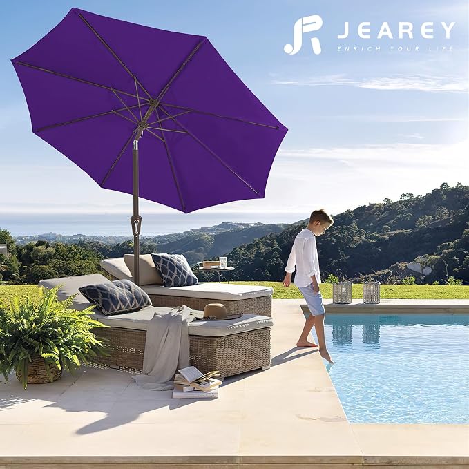 JEAREY 9FT Outdoor Patio Umbrella, Market Umbrella, Dark Purple | Outdoor Table - Image 6