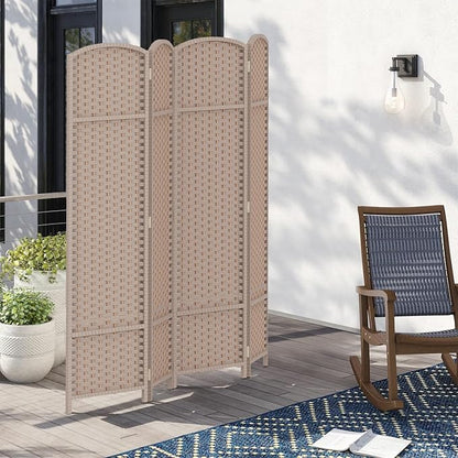 Room Divider 4 Panel Screen 5.6 Ft Tall Partition Room Dividers Beige Privacy Screens Folding Room Separation Free Standing Waterproof Wood Frame Wall Divider