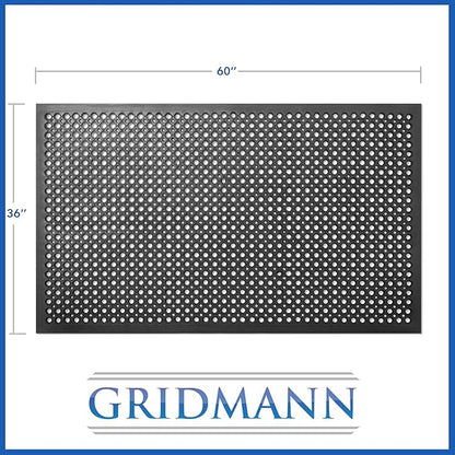 GRIDMANN Rubber Floor Mat, 36" x 60" Anti-Fatigue Drainage Mat, Non-Slip and Grease Resistant for Restaurants, Commercial Kitchens, Bar Floors, Black
