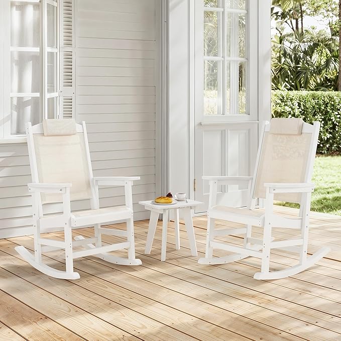 3-Piece Outdoor Rocking Chair Set, HDPE Patio Rocking Chair by HOMENJOY
