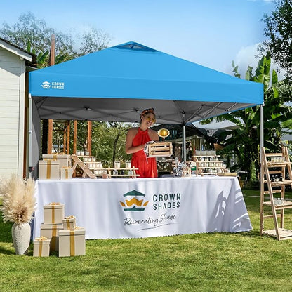 CROWN SHADES 10x10 Pop Up Canopy with 1 Side Wall - Beach Tent with One Push Setup - Outdoor Sun Shade for Events, Parties, Camping - Gazebo with STO-N-Go Cover Bag (Cyan Blue)